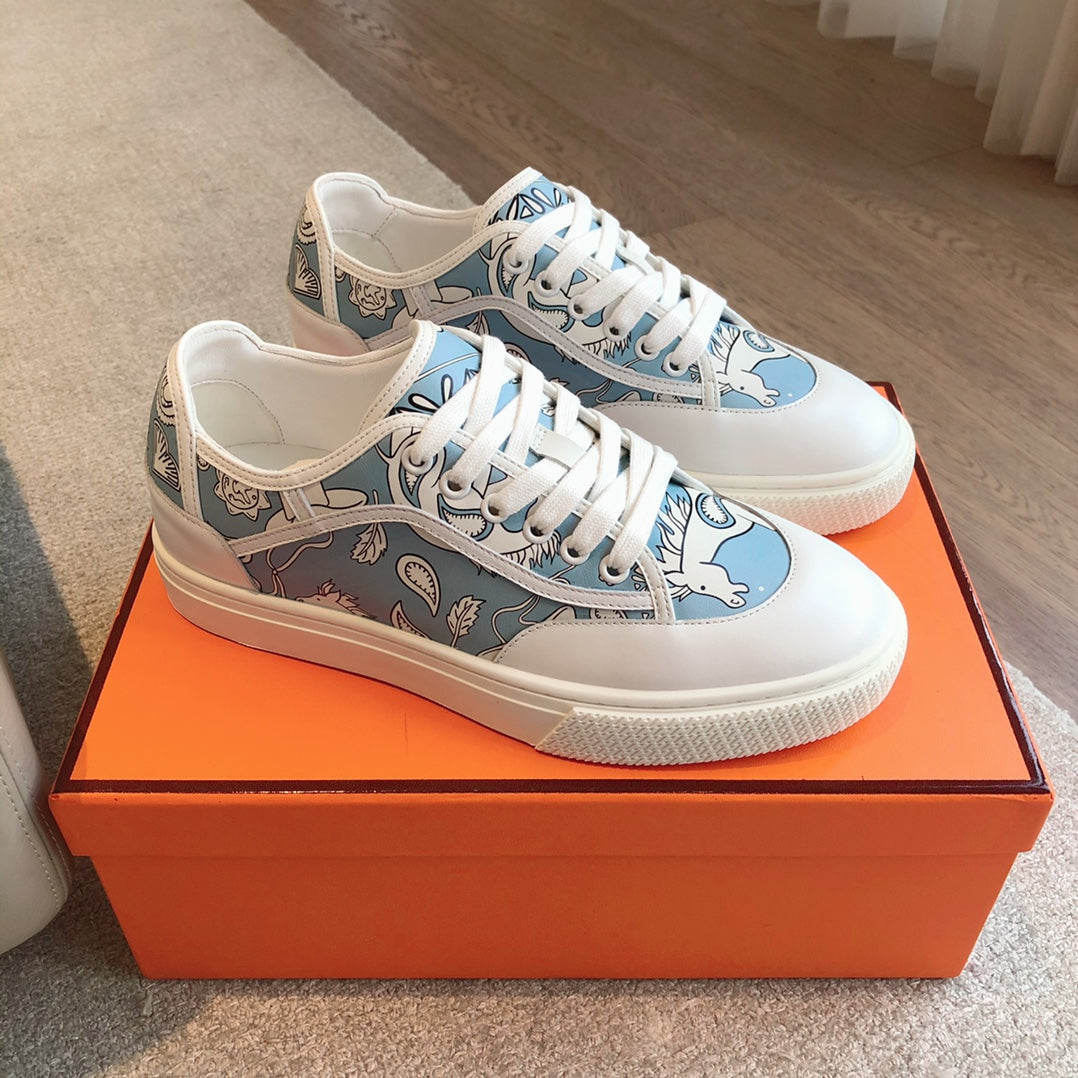 HERMES GET SNEAKER WHITE CALFSKIN WITH SKY MOTIFS