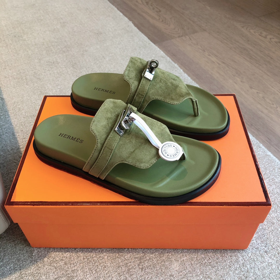 HERMES EMPIRE SANDAL LIGHT ARMY SUEDE