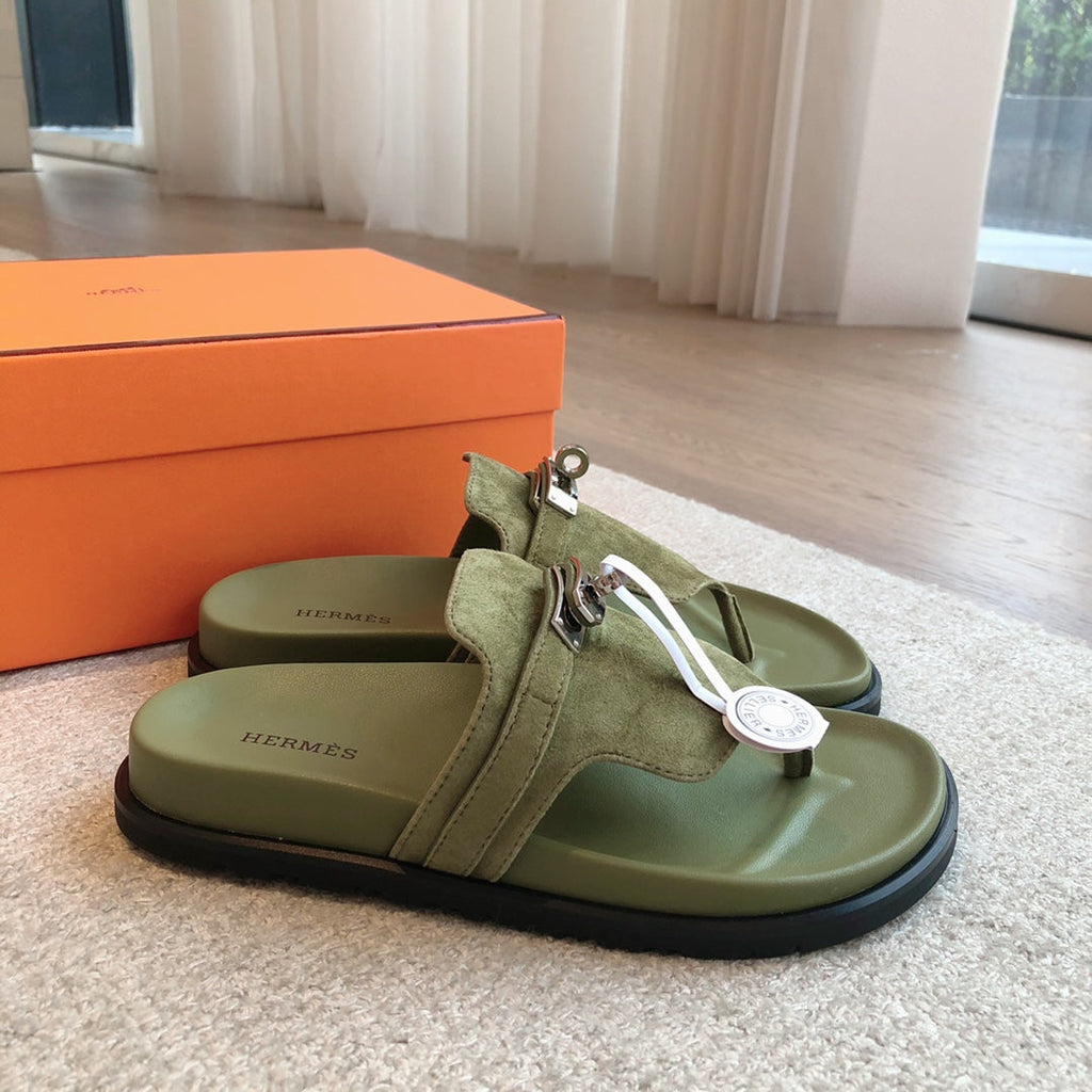 HERMES EMPIRE SANDAL LIGHT ARMY SUEDE
