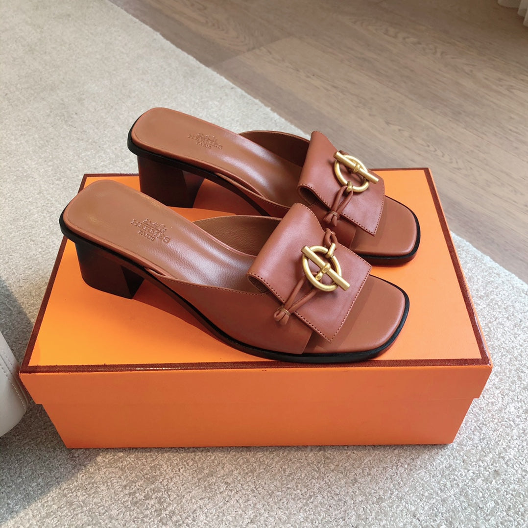 HERMES ILOT 45 SANDAL CARAMEL CALFSKIN