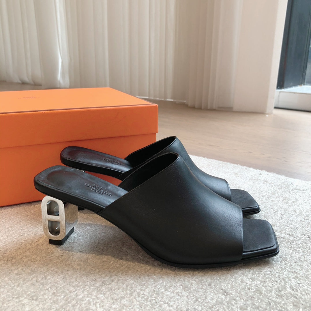 HERMES ICONIQUE 60 SANDAL BLACK CALFSKIN