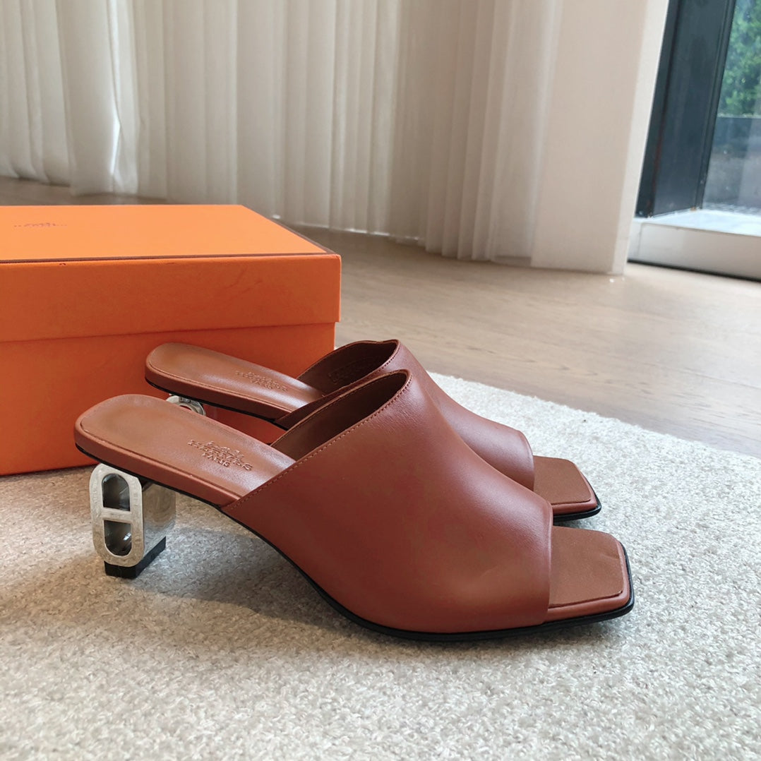 HERMES ICONIQUE 60 SANDAL CARAMEL CALFSKIN