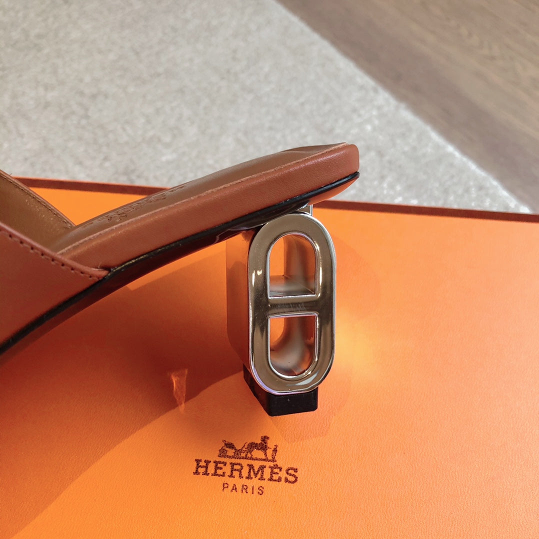 HERMES ICONIQUE 60 SANDAL CARAMEL CALFSKIN