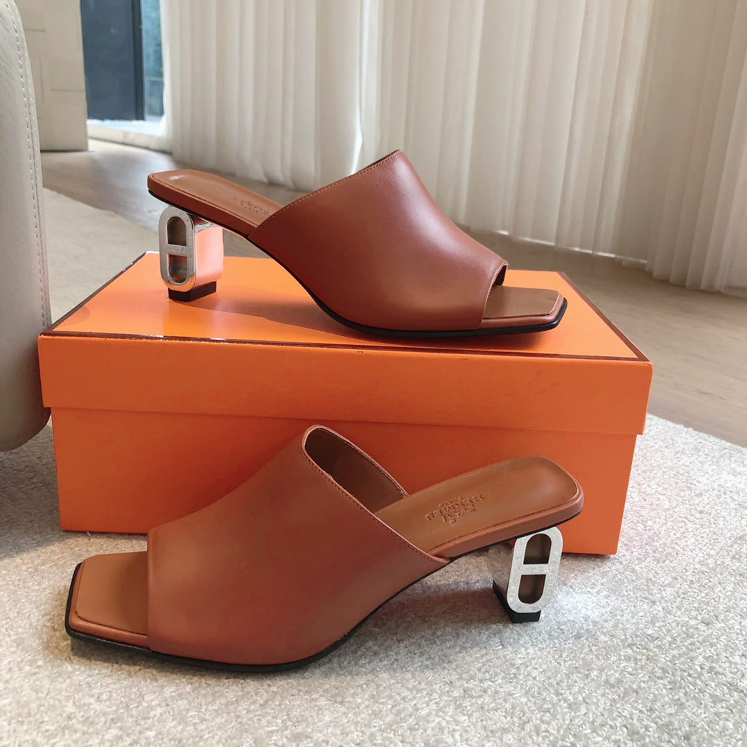 HERMES ICONIQUE 60 SANDAL CARAMEL CALFSKIN