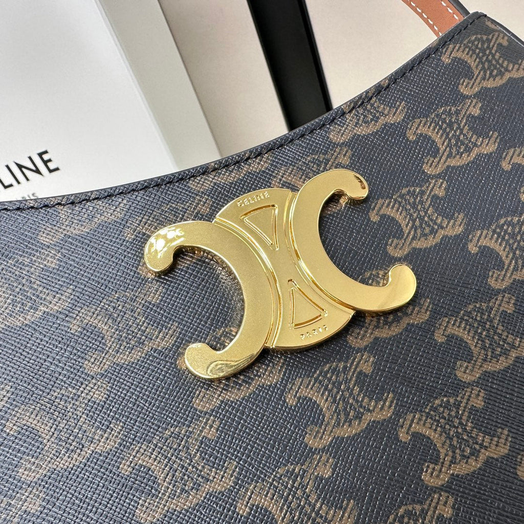 CELINE MINI 22 TILLY BAG IN TRIOMPHE CANVAS AND CALFSKIN