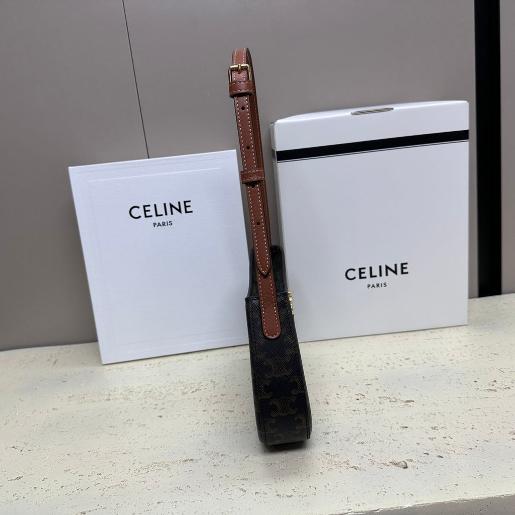 CELINE MINI 22 TILLY BAG IN TRIOMPHE CANVAS AND CALFSKIN