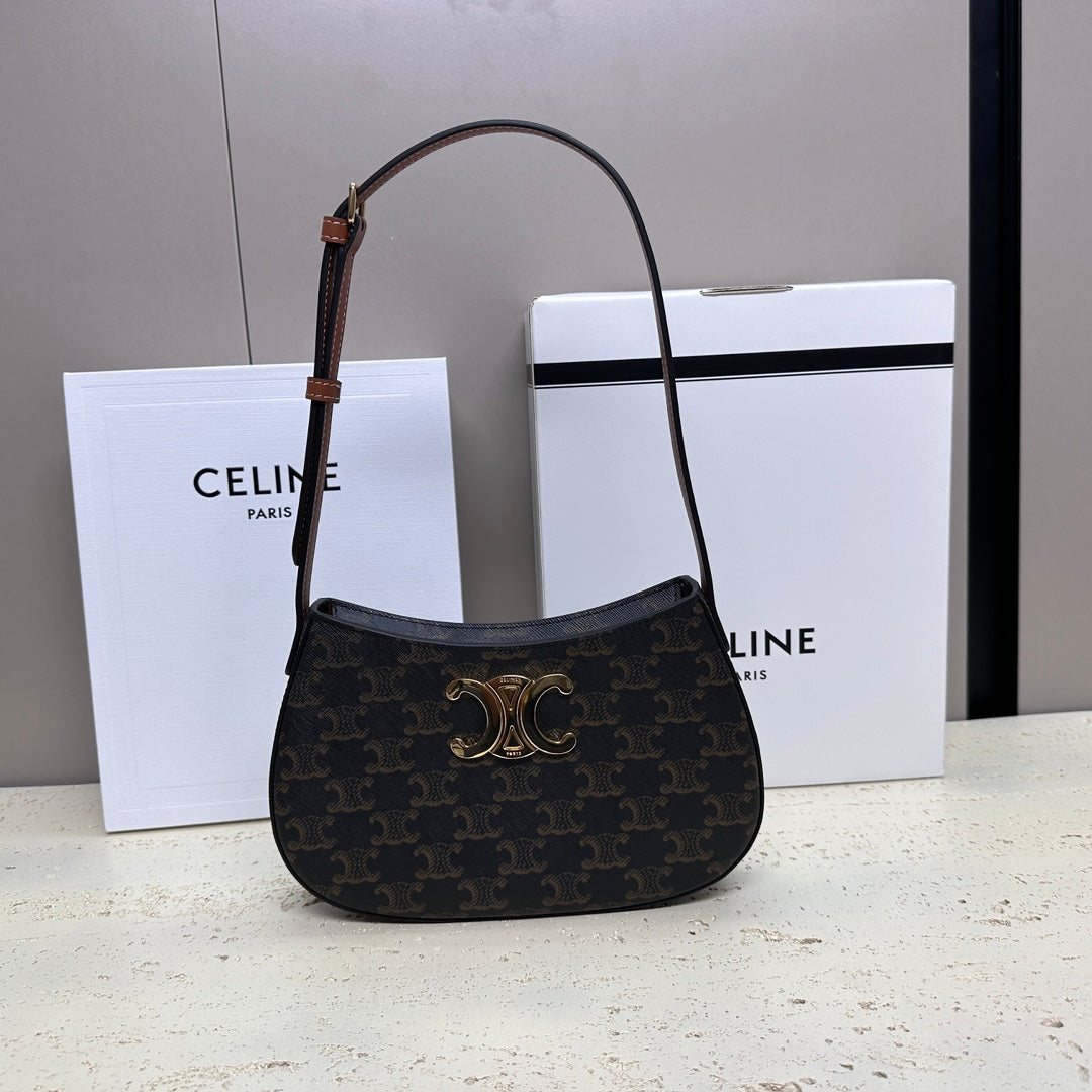 CELINE MINI 22 TILLY BAG IN TRIOMPHE CANVAS AND CALFSKIN