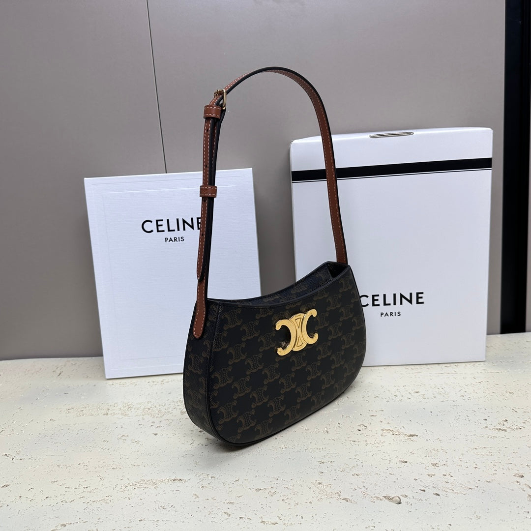 CELINE MINI 22 TILLY BAG IN TRIOMPHE CANVAS AND CALFSKIN