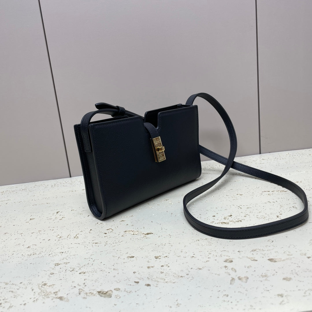 CELINE MINI 18 STRAP POCHETTE IN BLACK SUPPLE CALFSKIN