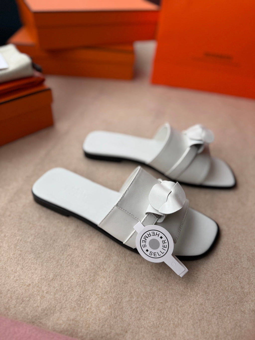 HERMES 0RAN SANDALS IN WHITE CALFSKIN