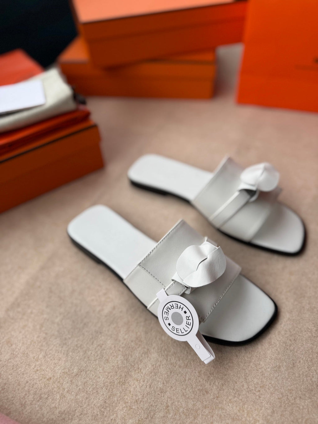 HERMES 0RAN SANDALS IN WHITE CALFSKIN