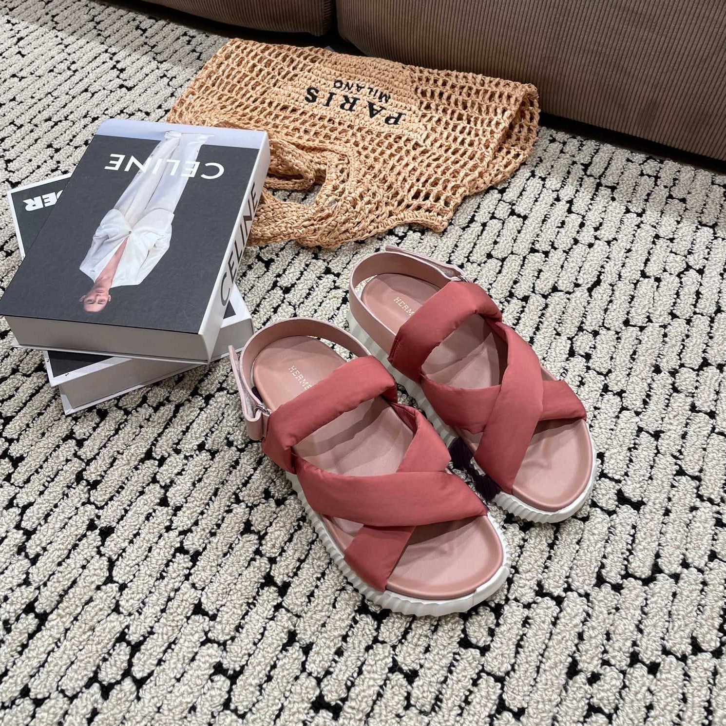 HERMES ELECTRIC SANDAL ROUGE CALFSKIN