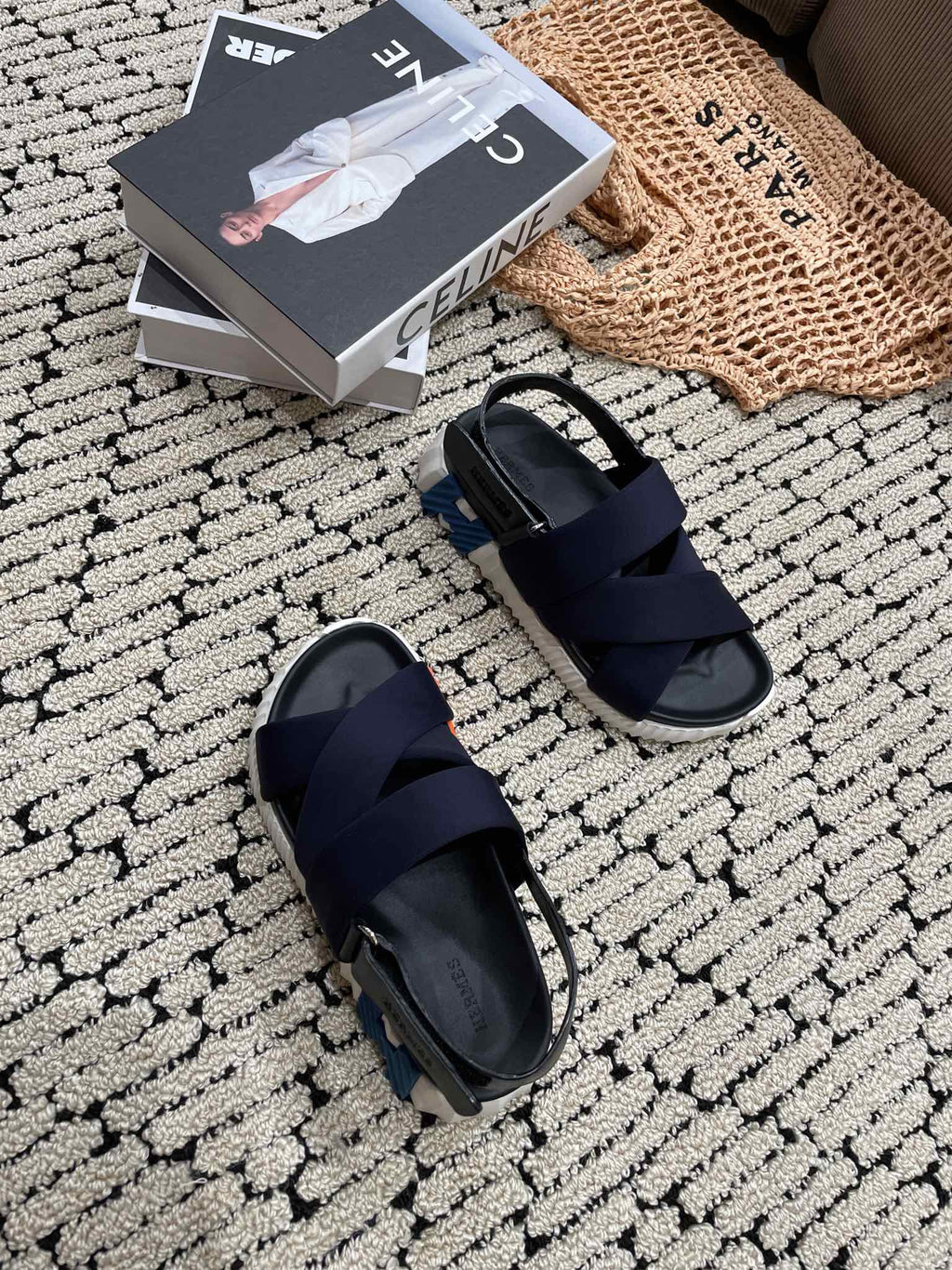 HERMES ELECTRIC SANDAL BLACK MIX CHARCOAL BLACK CALFSKIN