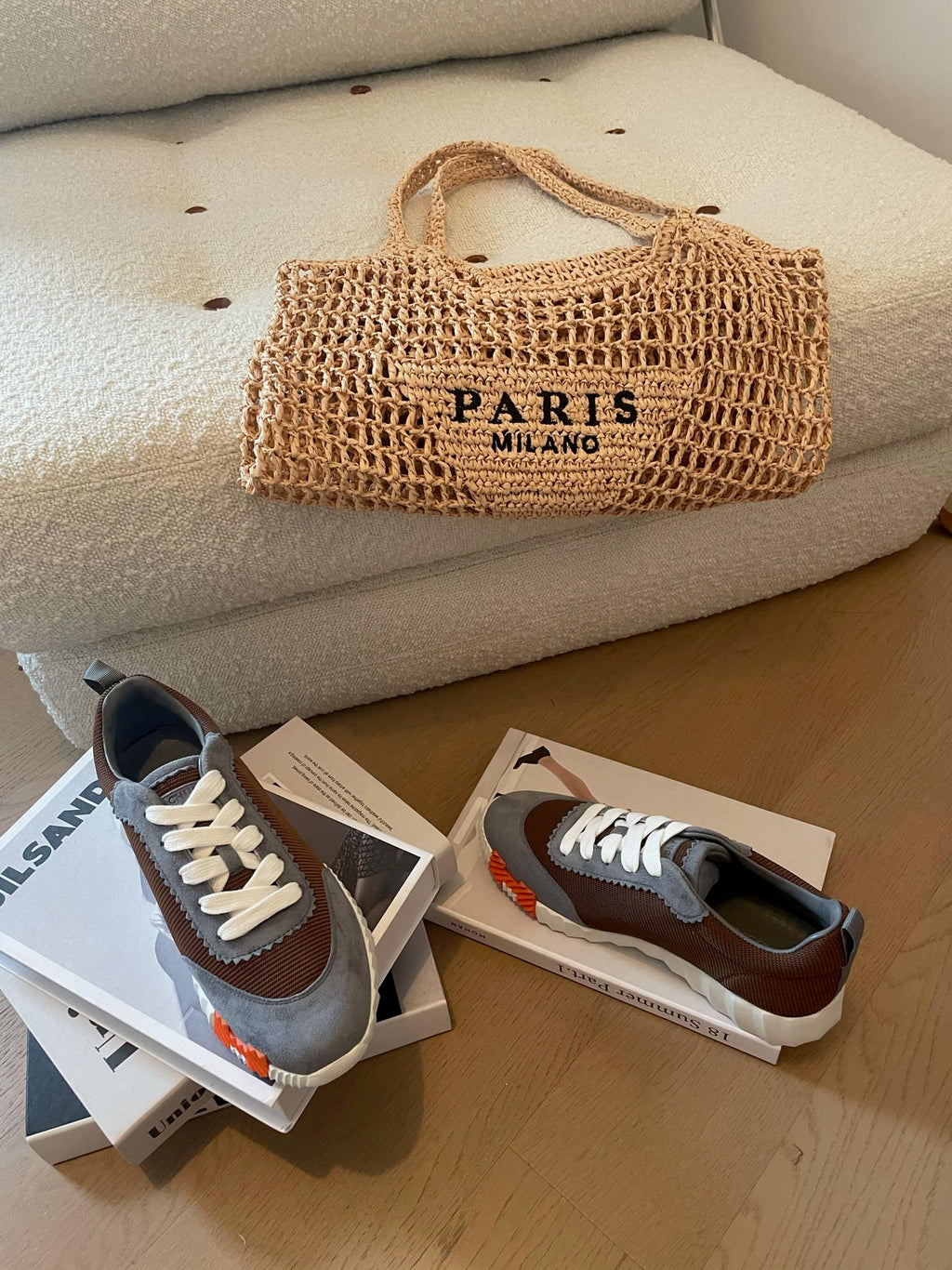 HERMES BOUNCING SNEAKERS GRAY MIX BROWN CALFSKIN
