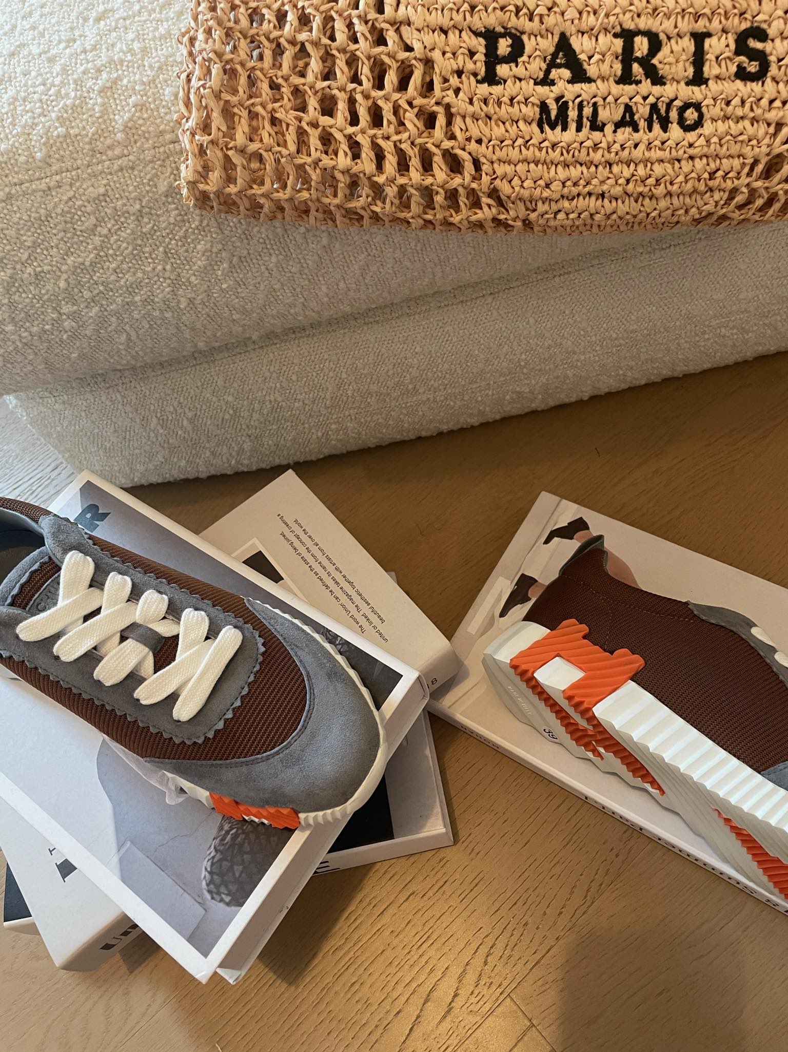 HERMES BOUNCING SNEAKERS GRAY MIX BROWN CALFSKIN