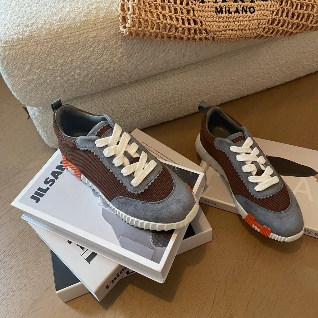 HERMES BOUNCING SNEAKERS GRAY MIX BROWN CALFSKIN