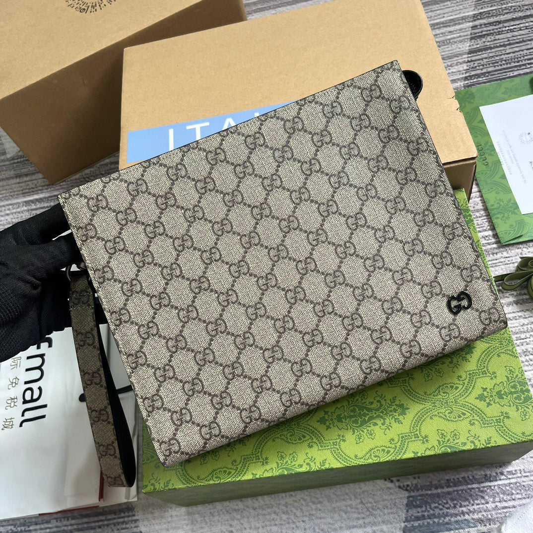 GUCCI NEO VINTAGE 26  SUPREME POUCH IN BEIGE AND EBONY CANVAS