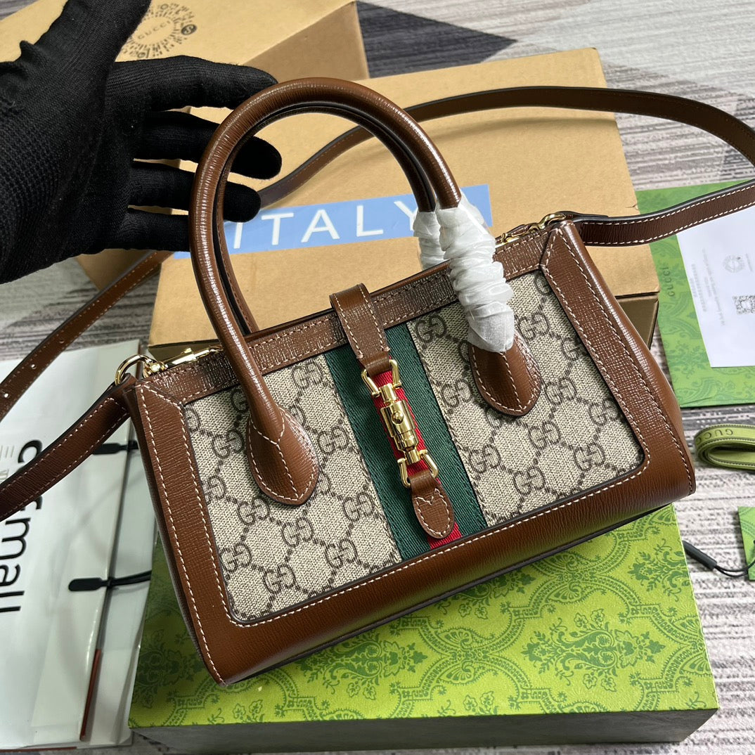 GUCCI JACKIE 1961 SMALL 24 TOTE BAG BEIGE AND EBONY CANVAS