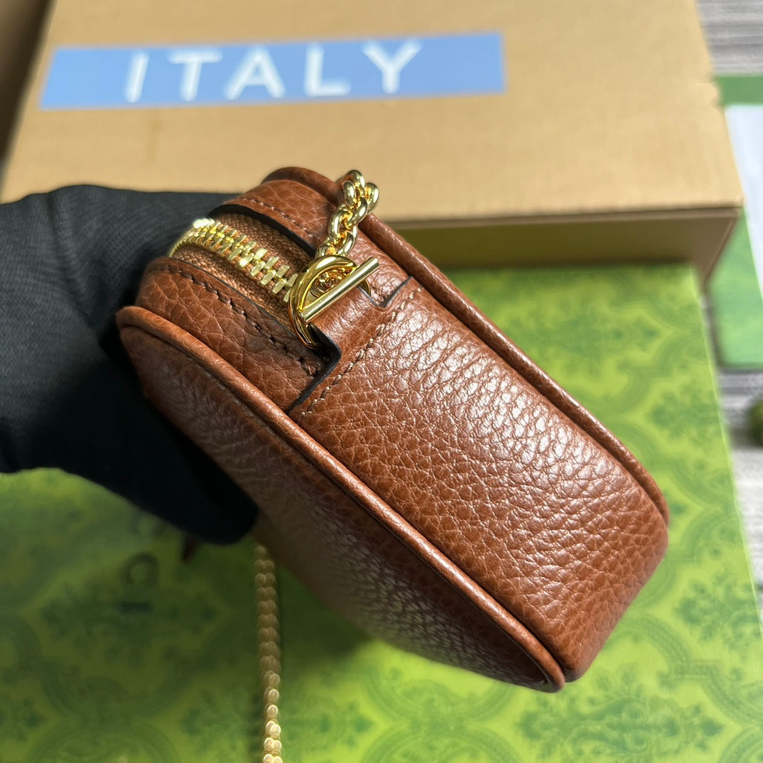 GUCCI MARMONT MINI 18 BAG IN CINNAMON BROWN CALFSKIN