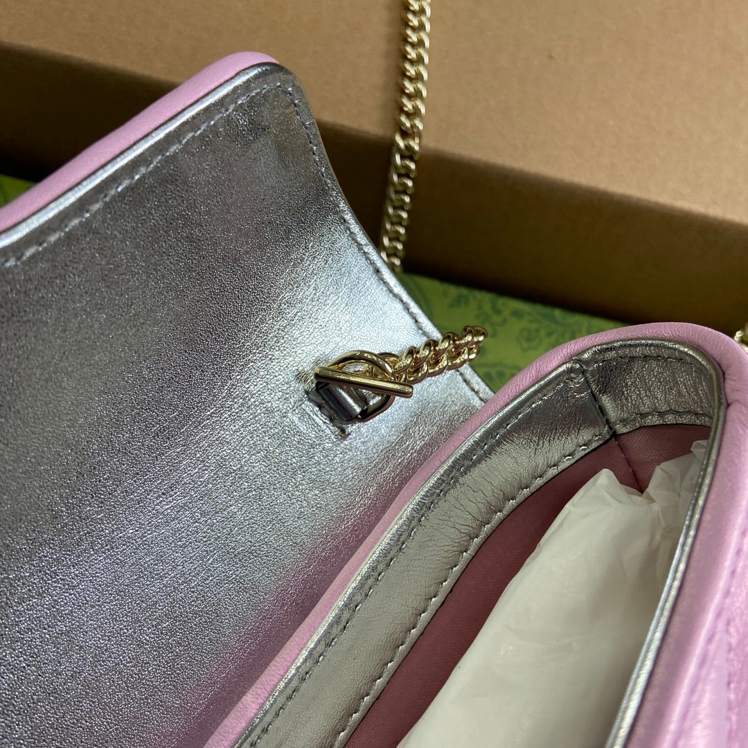 GUCCI MARMONT 16 MINI SHOULDER BAG LIGHT PINK CALFSKIN