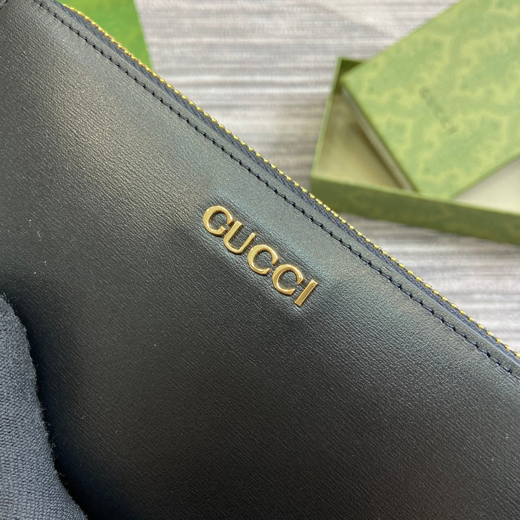GUCCI ZIP AROUND WALLET 20 IN BLACK CALFSKIN GOLD HARDWARE
