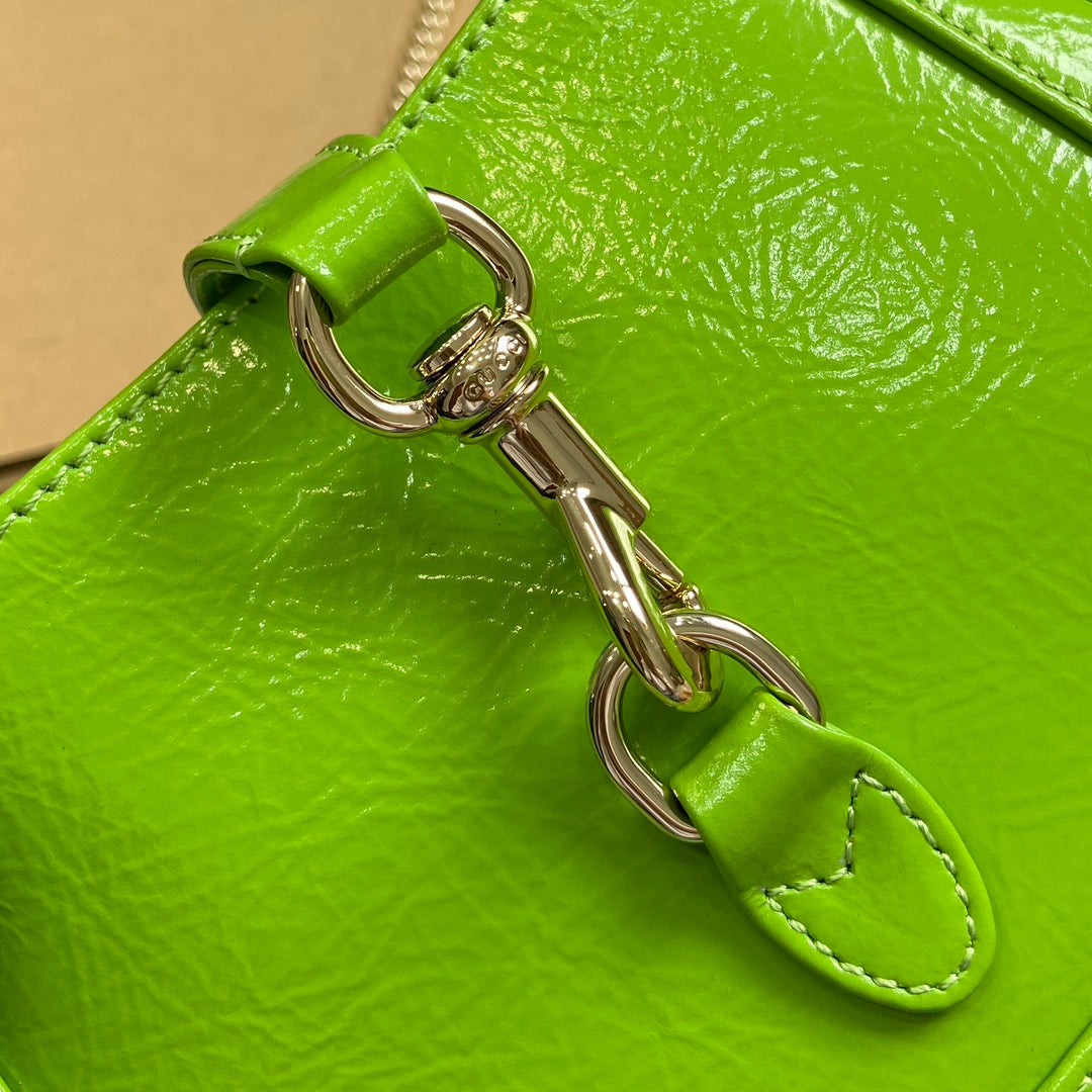 GUCCI JACKIE NOTTE MINI BAG 19 IN LIME GREEN CRACKED LACQUER CALFSKIN GOLD HARDWARE