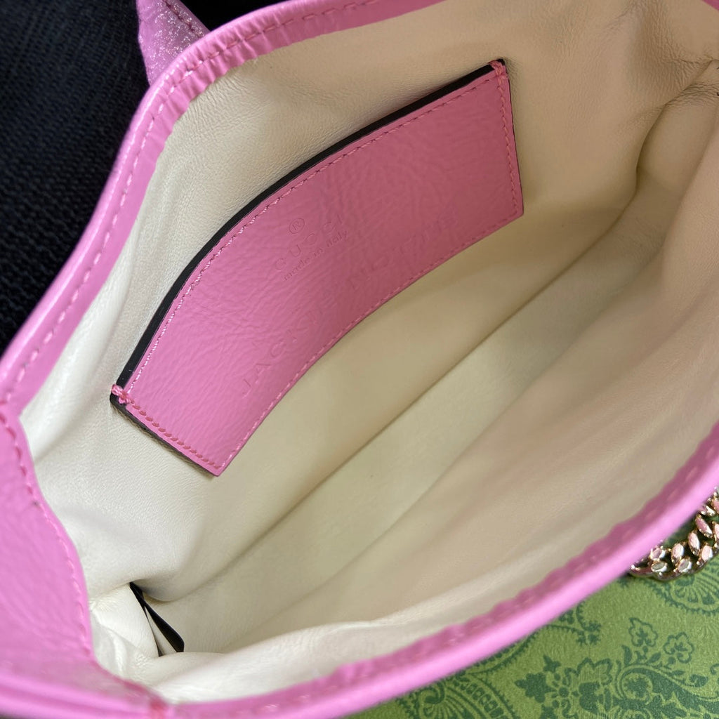GUCCI JACKIE NOTTE MINI BAG 19 IN PINK CRACKED LACQUER CALFSKIN GOLD HARDWARE