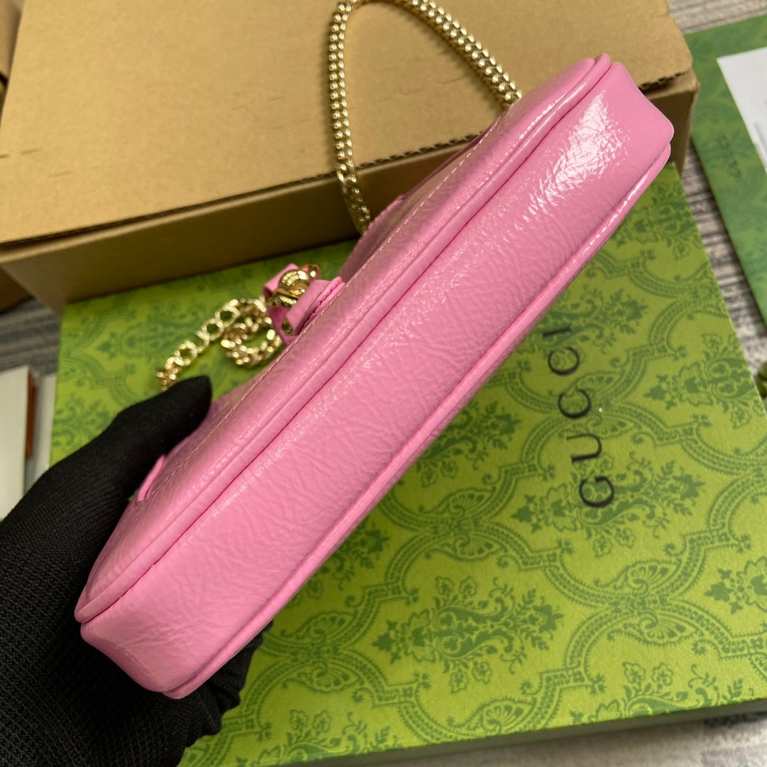 GUCCI JACKIE NOTTE MINI BAG 19 IN PINK CRACKED LACQUER CALFSKIN GOLD HARDWARE