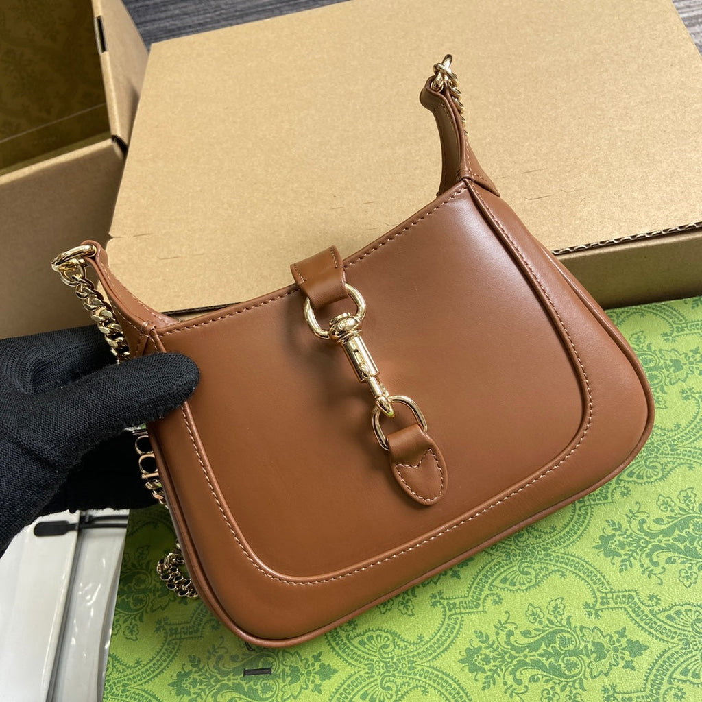 GUCCI JACKIE NOTTE MINI BAG 19 IN TAWNY BROWN CALFSKIN GOLD HARDWARE