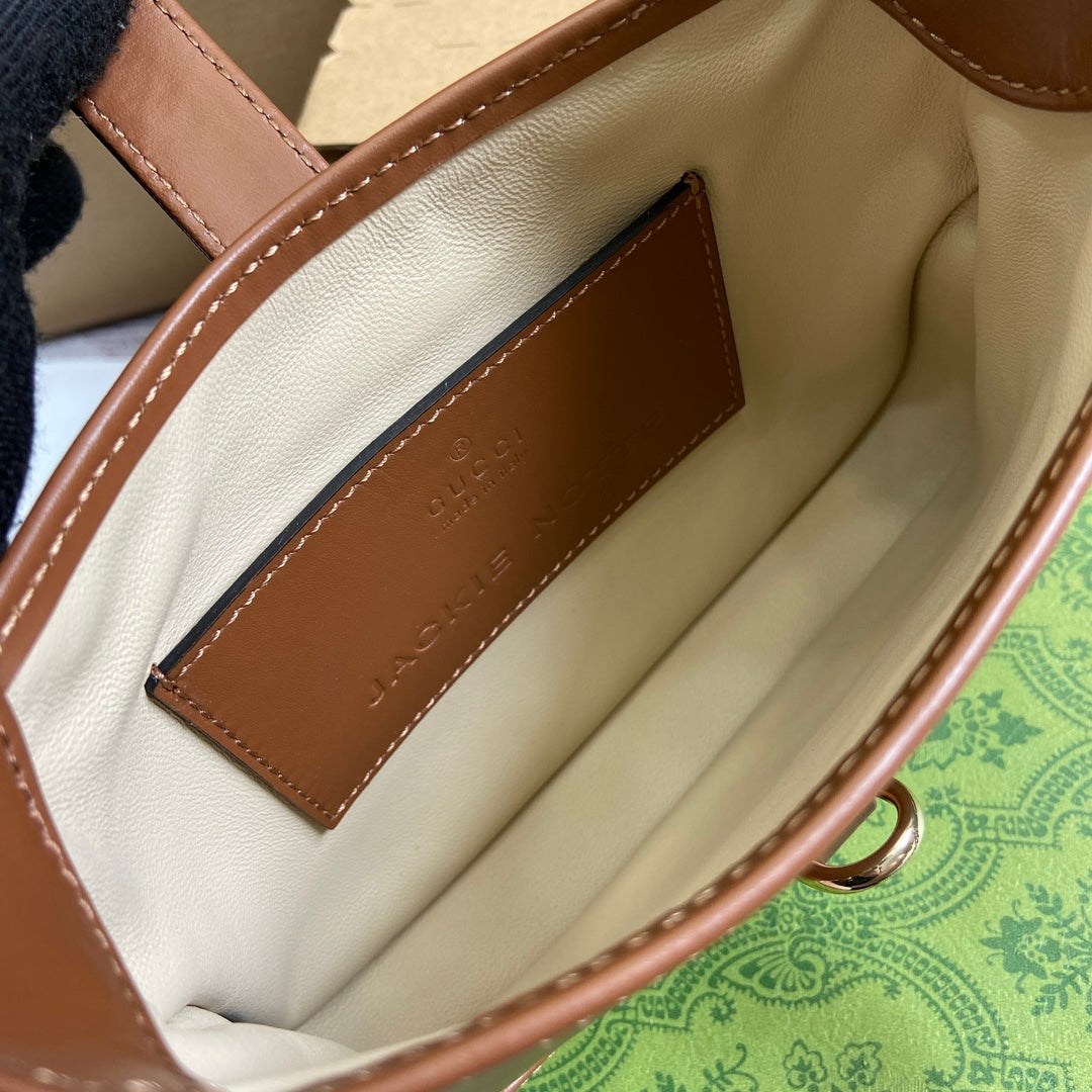GUCCI JACKIE NOTTE MINI BAG 19 IN TAWNY BROWN CALFSKIN GOLD HARDWARE