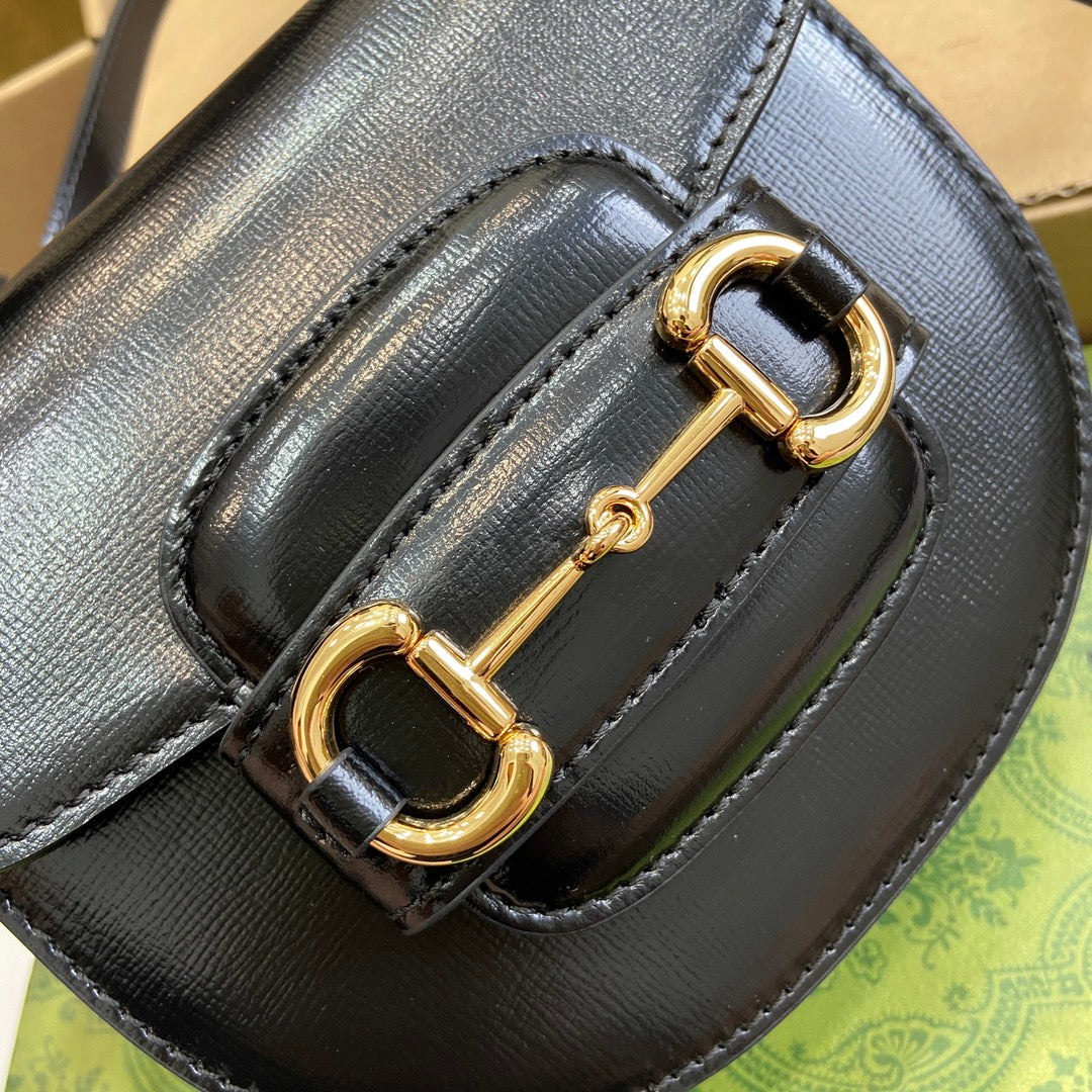 GUCCI HORSEBIT 1955 MINI TOP HANDLE BAG 18 IN BLACK CALFSKIN GOLD HARDWARE