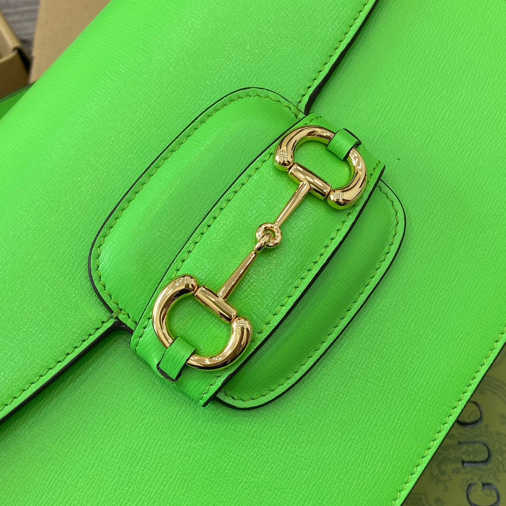 GUCCI HORSEBIT 1955 SHOULDER BAG 25 IN THYME GREEN LAMBSKIN GOLD HARDWARE