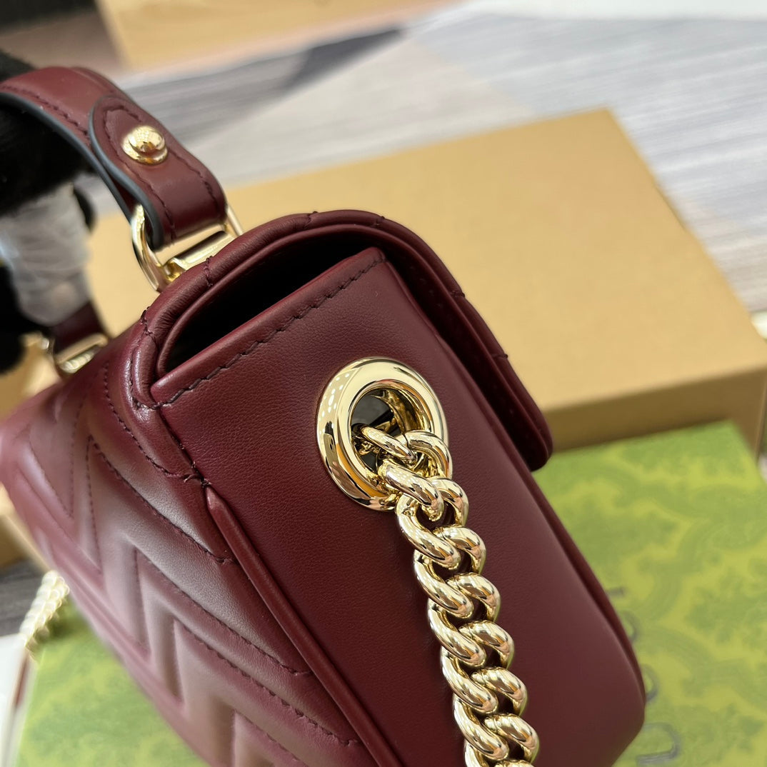GUCCI MARMONT 13 MINI TOP HANDLE BAG ROSSO ANCORA RED CALFSKIN