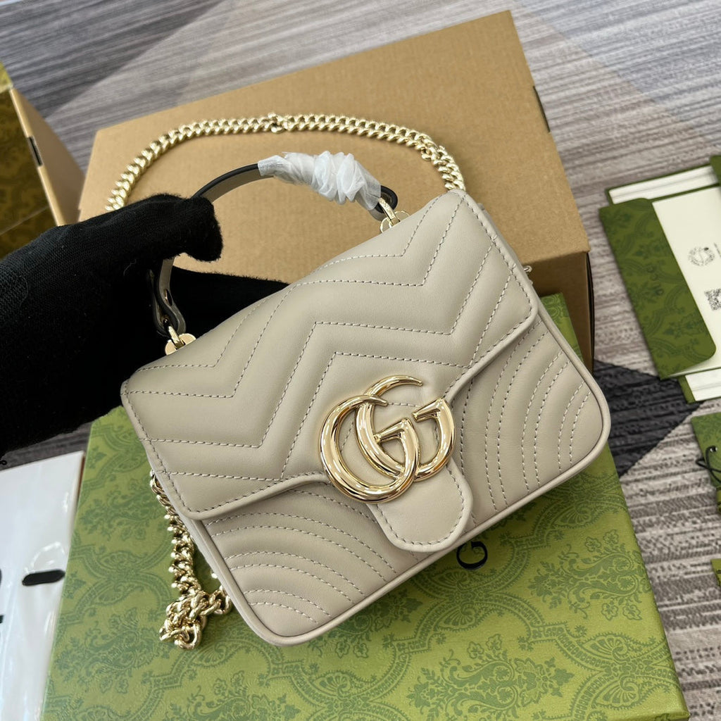 GUCCI MARMONT 13 MINI TOP HANDLE BAG WHITE CALFSKIN