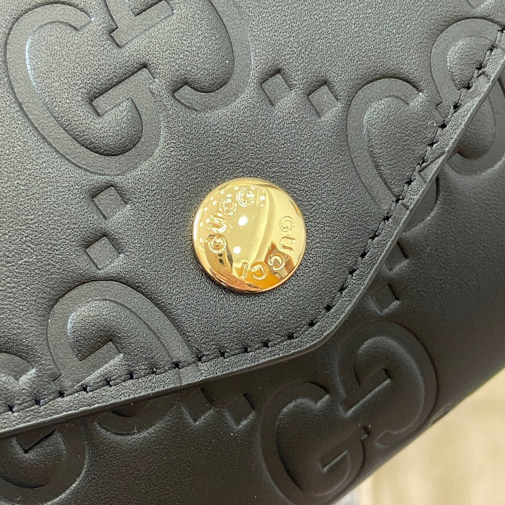 GUCCI CONTINENTAL WALLET 19 IN BLACK EMBOSSED CALFSKIN GOLD HARDWARE
