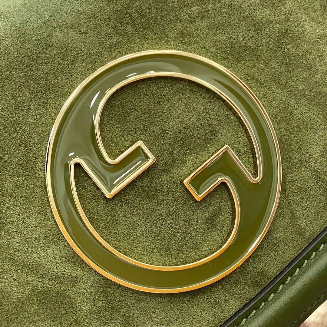 GUCCI BLONDIE MINI SHOULDER BAG 21 IN JUNIPER GREEN CALFSKIN AND SUEDE GOLD HARDWARE