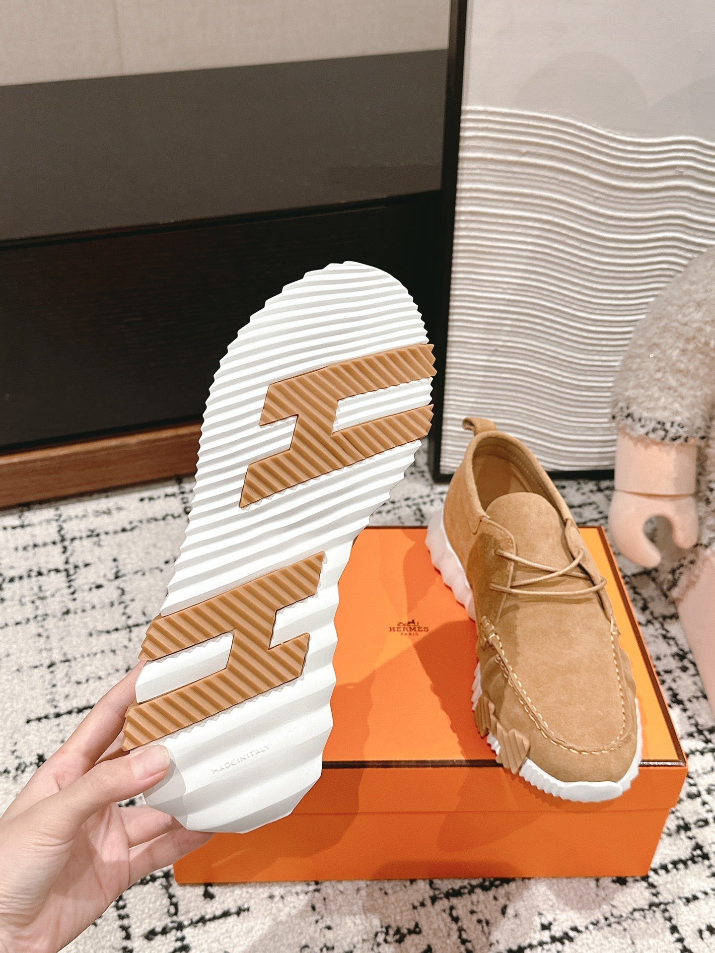 HERMES INCREASE SNEAKER IN PEANUT BROWN SUEDE
