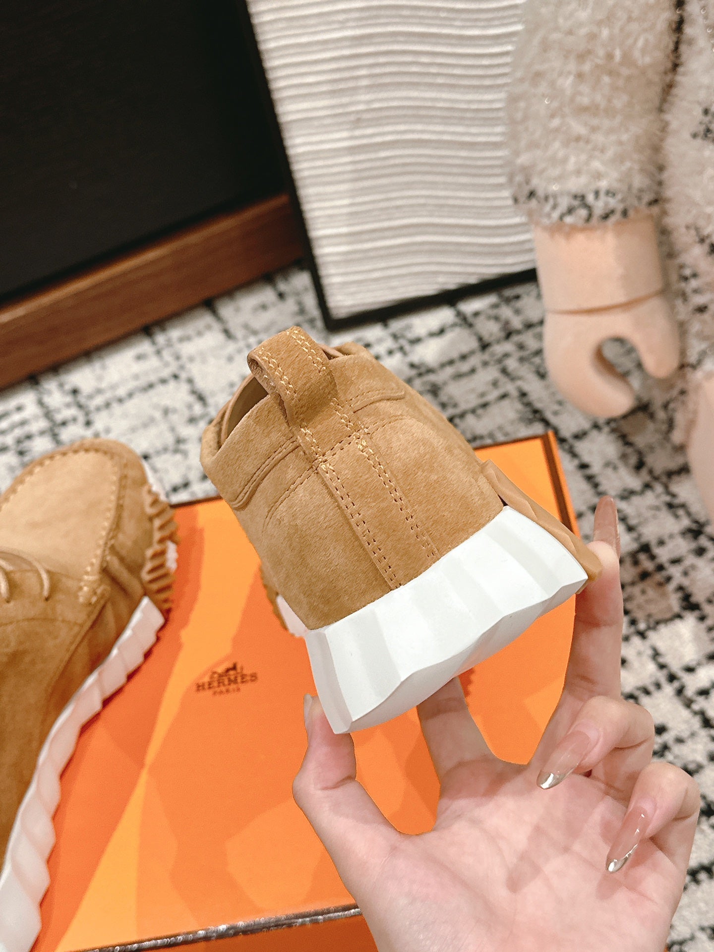 HERMES INCREASE SNEAKER IN PEANUT BROWN SUEDE
