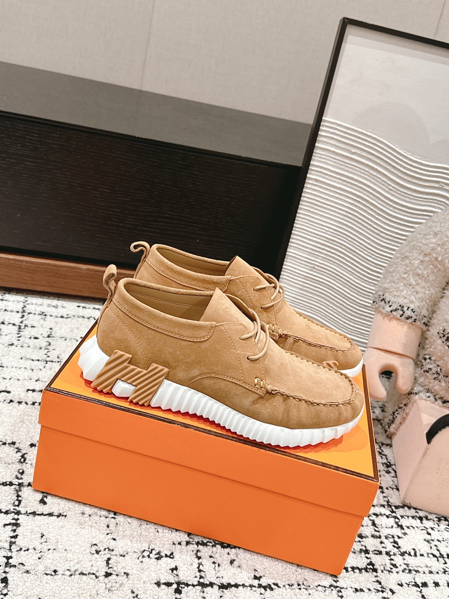 HERMES INCREASE SNEAKER IN PEANUT BROWN SUEDE
