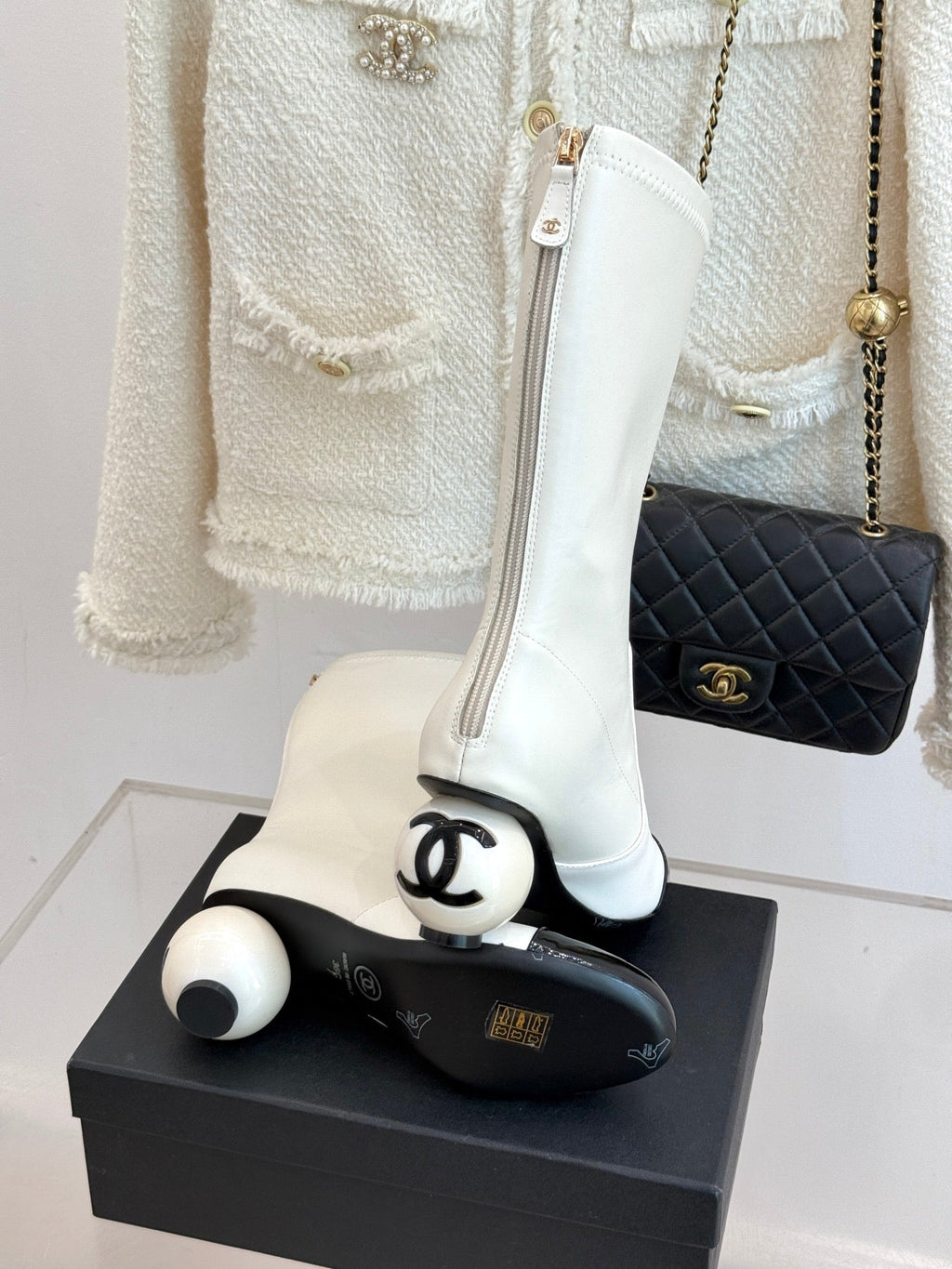 CHANEL PEARL BOOTS IN WHITE CALFSKIN