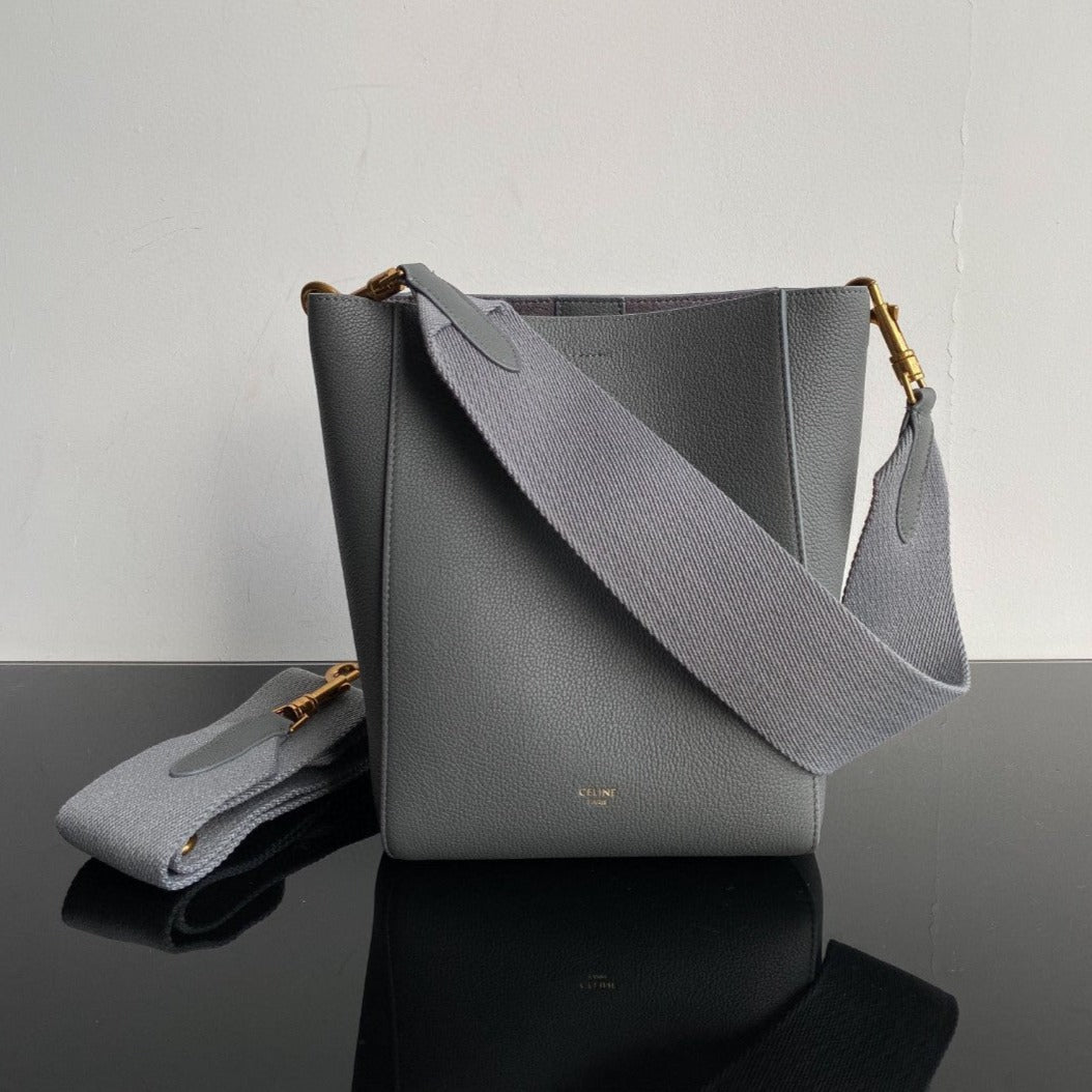 CELINE SANGLE SEAU BUCKET 24 BAG GREY CALFSKIN