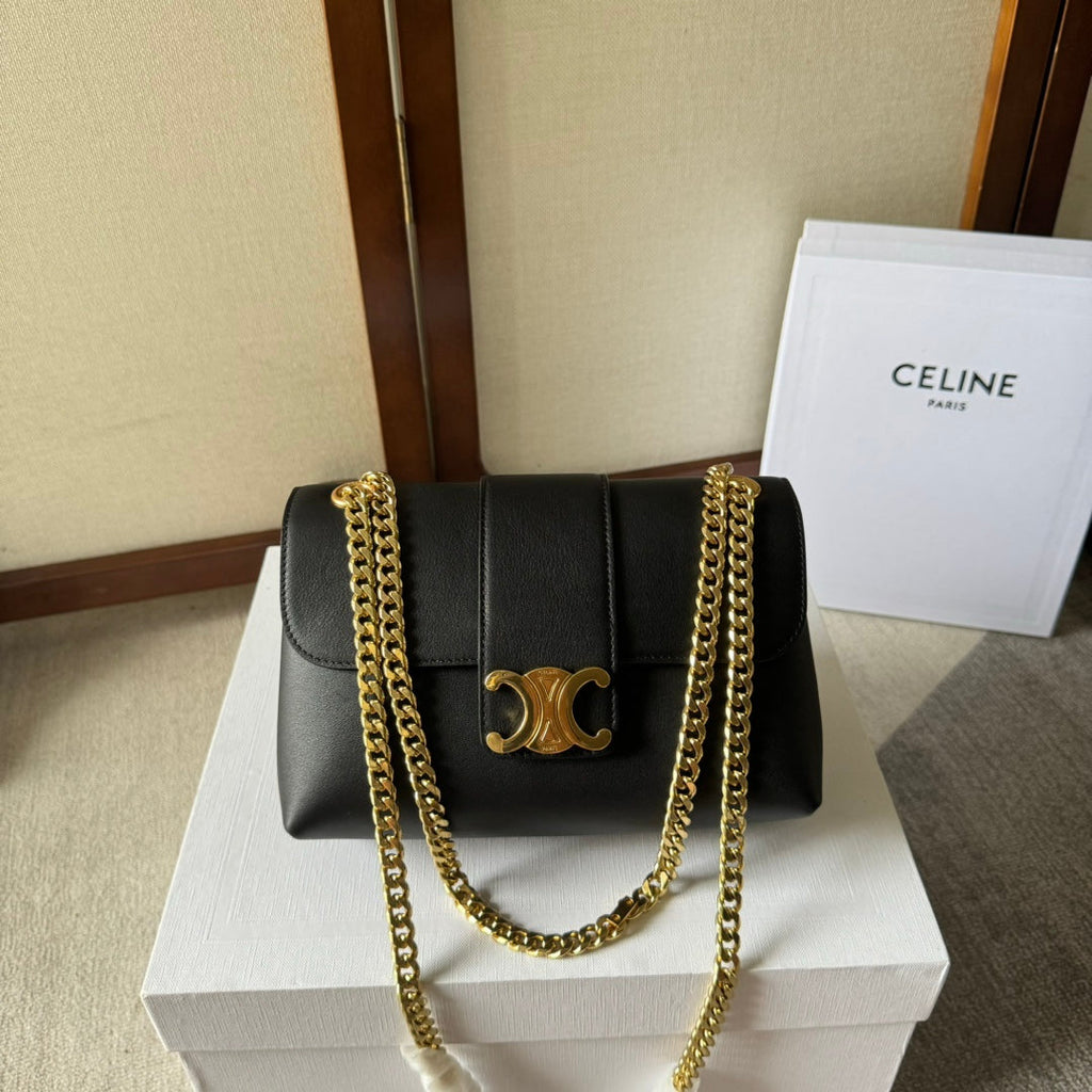 CELINE MEDIUM  VICTOIRE BAG 23 IN BLACK CALFSKIN