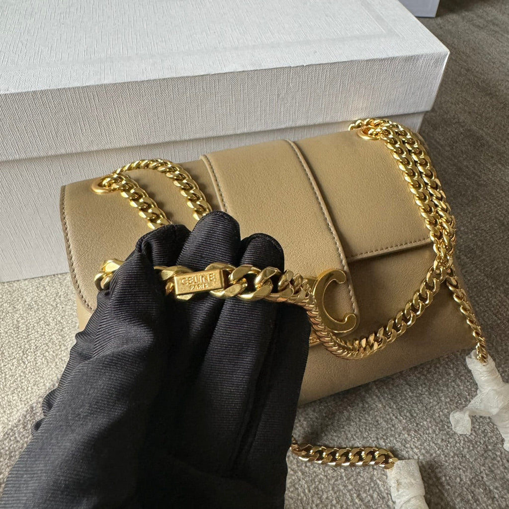 CELINE MEDIUM  VICTOIRE BAG 23 IN CAMEL GOLD CALFSKIN