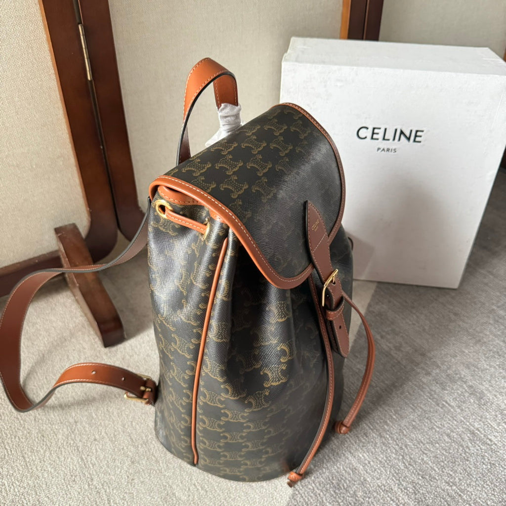 CELINE MEDIUM FOLCO BACKPACK 32 IN BLACK TRIOMPHE CANVAS