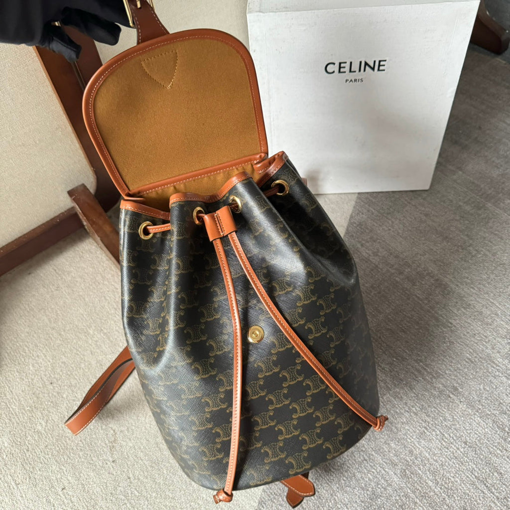 CELINE MEDIUM FOLCO BACKPACK 32 IN BLACK TRIOMPHE CANVAS