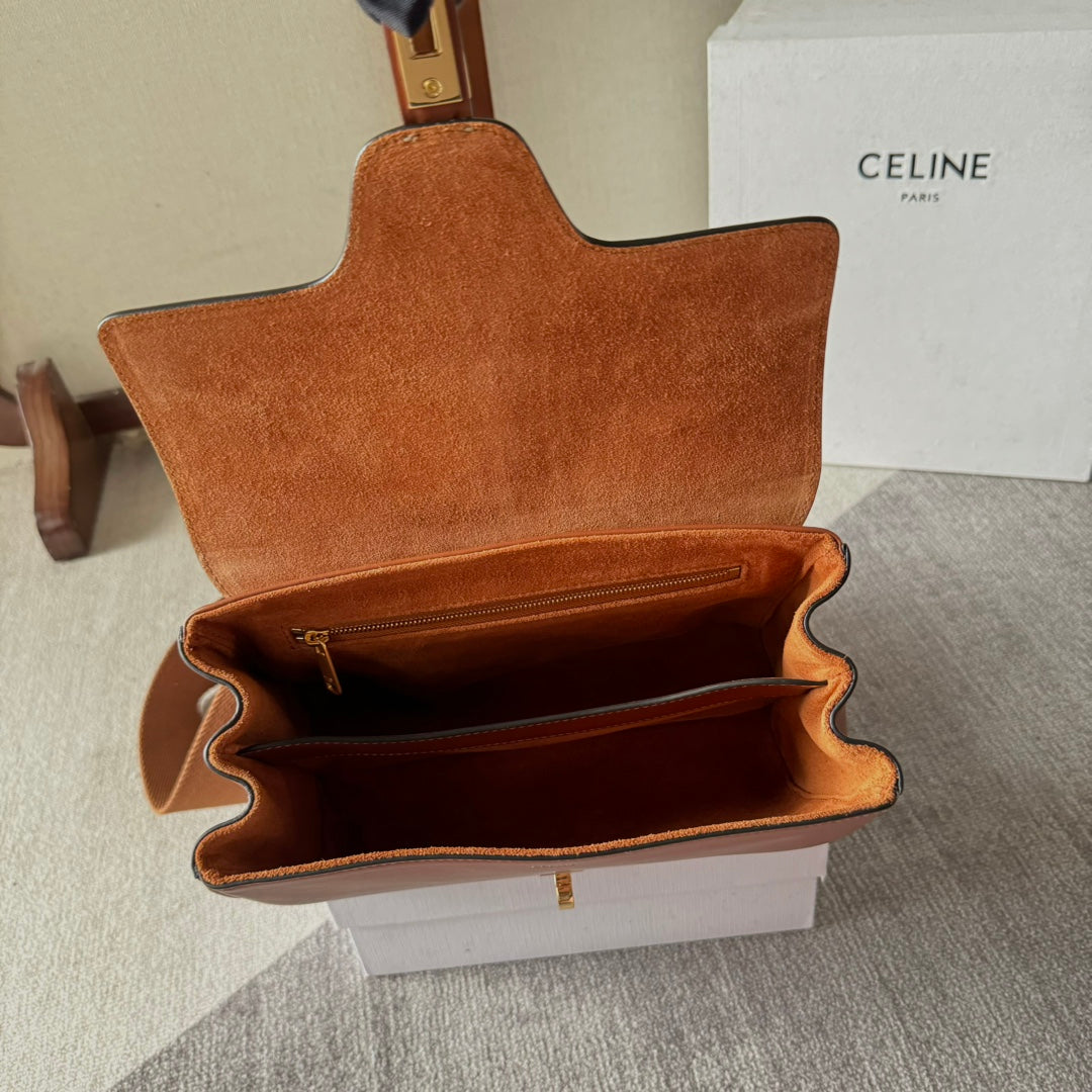 CELINE FLAP SHOULDER BAG 23 IN BRONZE BROWN LAMBSKIN GOLD HARDWARE