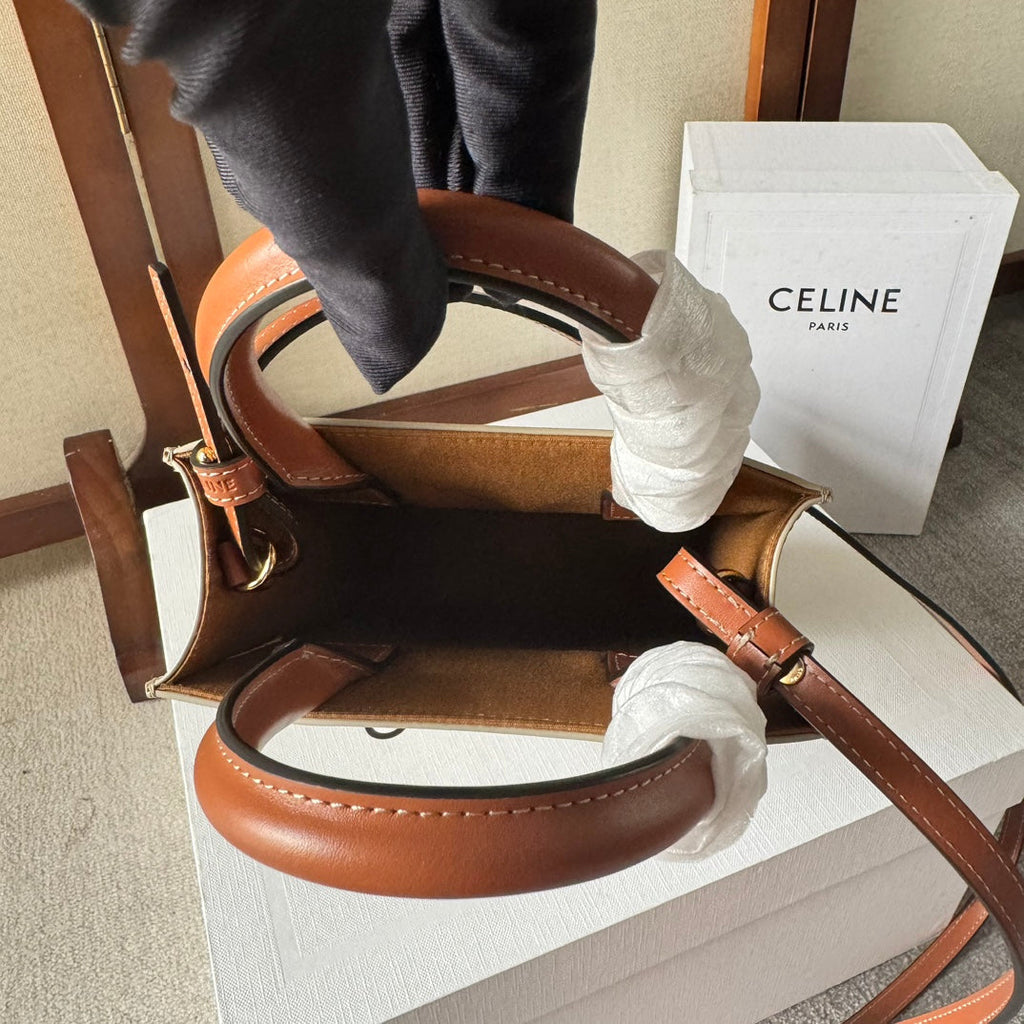 CELINE CP BAG MINI 21 VERTICAL CABAS BEIGE IN TRIOMPHE CANVAS