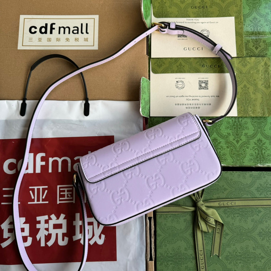 GUCCI SUPER MINI SHOULDER BAG 21 IN LIGHT VIOLET EMBOSSED CALFSKIN