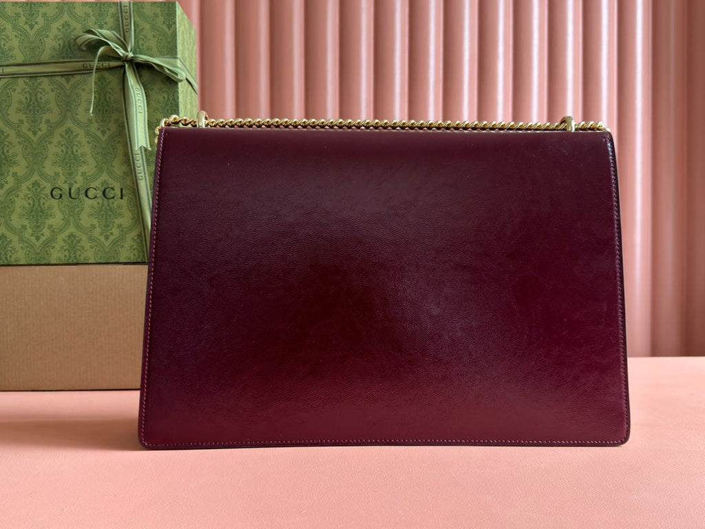 GUCCI DIONYSUS LAGRE SHOULDER BAG 42 IN ROSSO ANCORA RED  GLOSSY LAMBSKIN