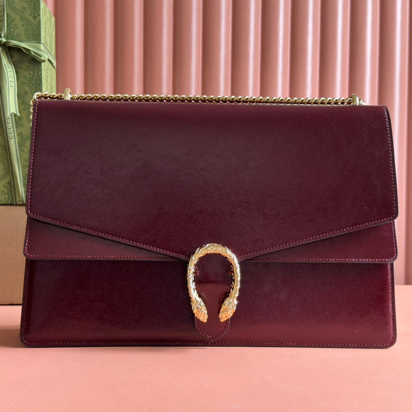 GUCCI DIONYSUS LAGRE SHOULDER BAG 42 IN ROSSO ANCORA RED  GLOSSY LAMBSKIN